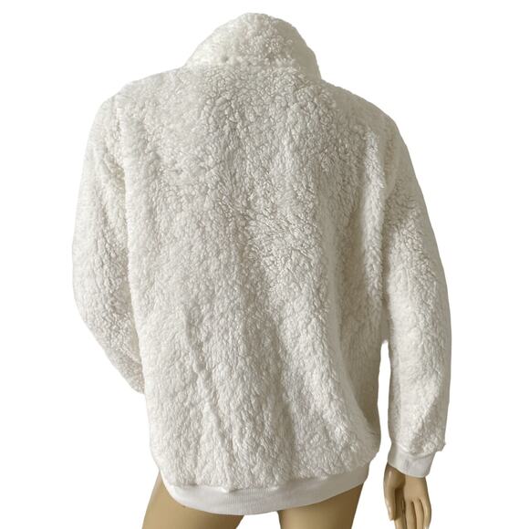 DEREK HEART Womens Size Junior Large Off White Plush Fleece Half Zip Jacket - Picture 4 of 7